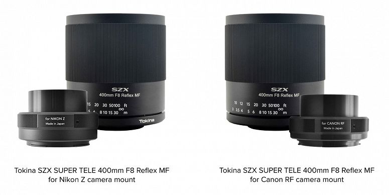 Объектив Tokina SZX Super Tele 400mm F8 Reflex MF скоро будет доступен в вариантах с креплениями Nikon Z и Canon RF