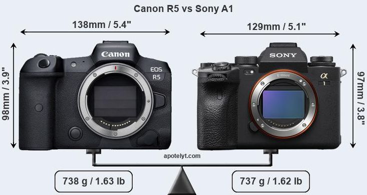Сравнение габаритов Sony A1 vs Canon EOS R3