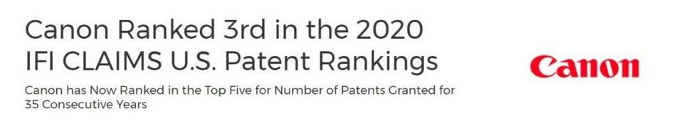 Canon заняла 3 место по количеству патентов в США
